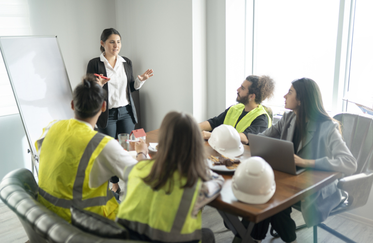 Construction workers in a meeting